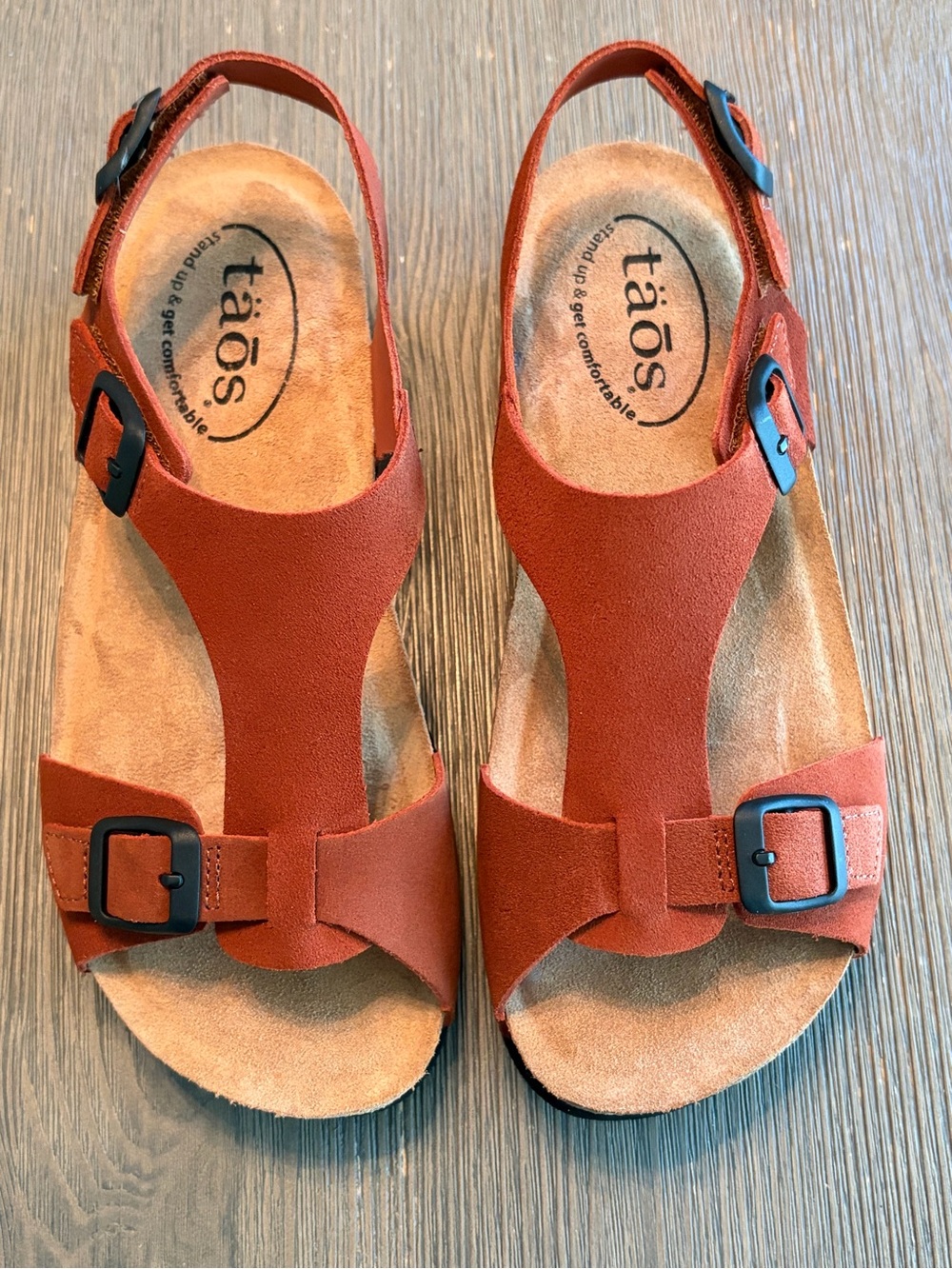 Brand New with Box Taos MVP Leather Sandal in Rust Suede size 7 US
